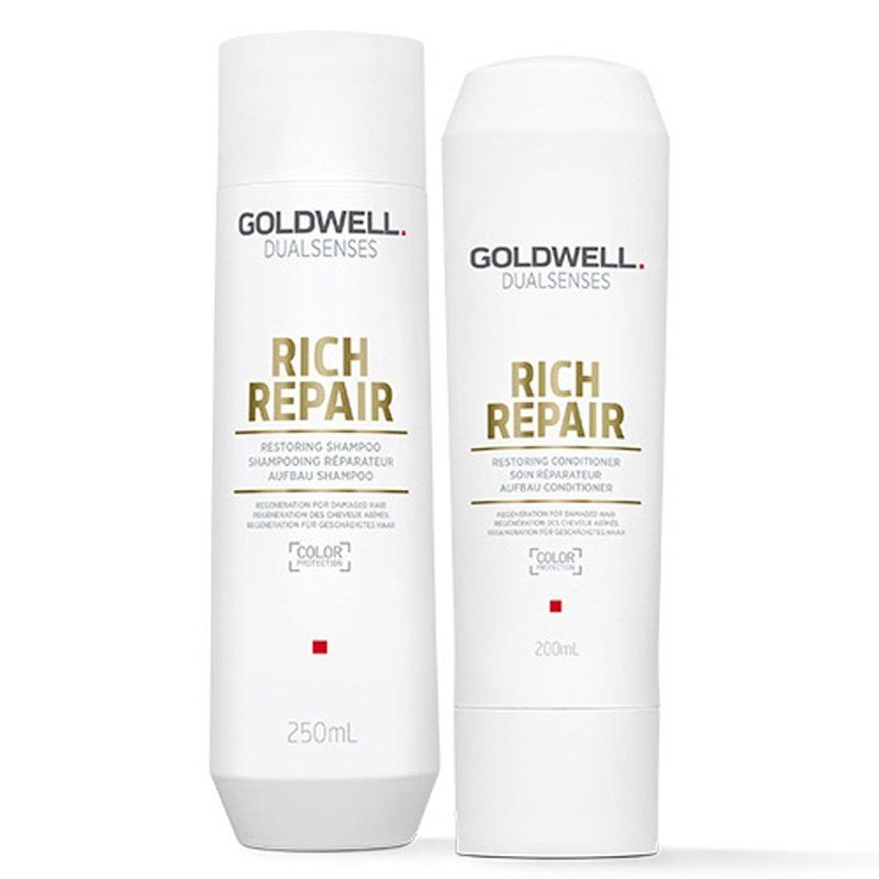 Goldwell Dual Senses Rich Repair Restoring Shampoo 250ml & Conditioner 200ml Duo in Clear - Image 1