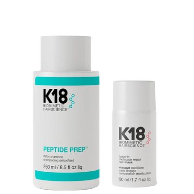 K18 Peptide Prep Detox Shampoo 250ml and Leave-In Molecular Repair Hair Mask 50ml Duo - Clear
