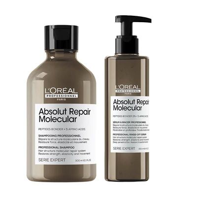 L'Oreal Professionnel Serie Expert Absolut Repair Molecular Hair Shampoo 300ml & Rinse-off Serum 250ml Duo in Clear
