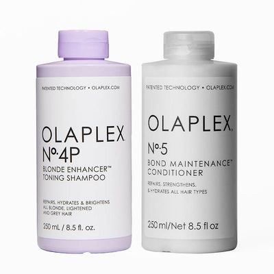Olaplex No.4P Blonde Enhancer Toning Shampoo 250ml and No. 5 Bond Maintenance Conditioner 250ml Duo - Clear