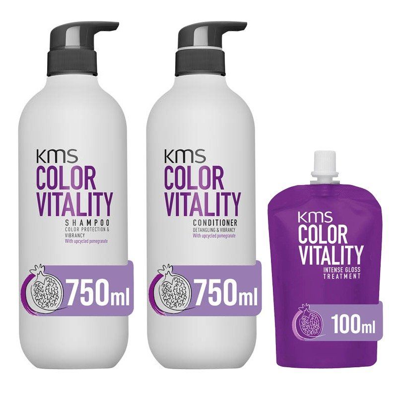 KMS Color Vitality Shampoo 750ml, Conditioner 750ml & Intense Gloss Treatment 100ml in Clear - Image 1