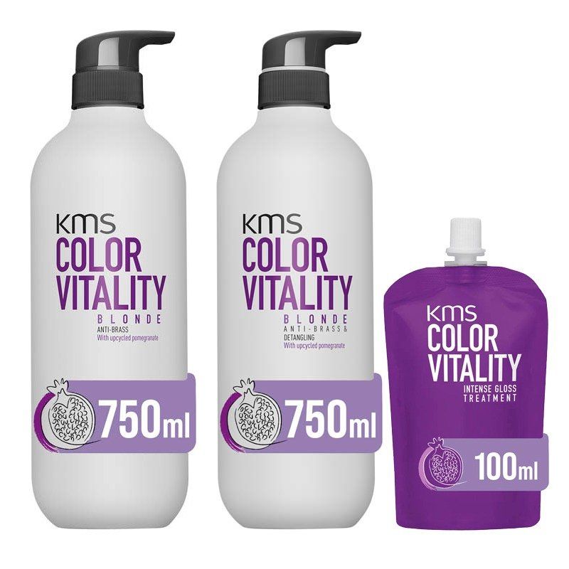 KMS Color Vitality Blonde Shampoo 750ml, Conditioner 750ml & Intense Gloss Treatment 100ml in Clear - Image 1