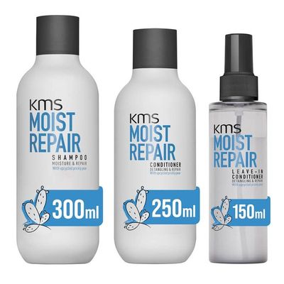 KMS Moist Repair Shampoo 300ml, Conditioner 250ml & Leave-In Conditioner 150ml