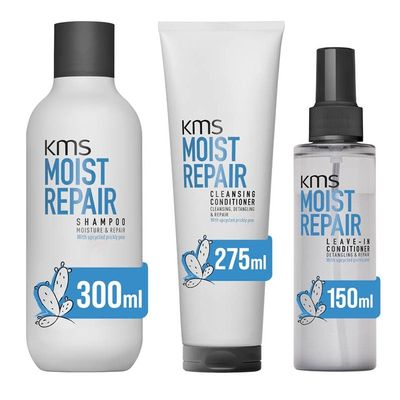 KMS Moist Repair Shampoo 300ml, Cleansing Conditioner 275ml & Leave-In Conditioner 150ml