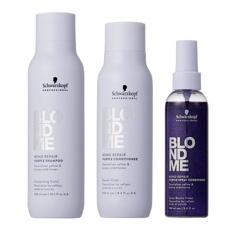 Schwarzkopf Blondme Bond Repair Shampoo Conditioner Spray Conditioner in Purple - Image 1