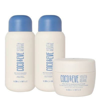 Coco & Eve Youth Revive Pro Youth Shampoo 280ml, Conditioner 280ml & Hair & Scalp Mask Pack - Clear