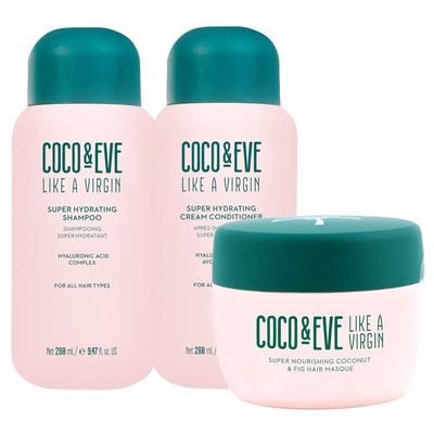 Coco & Eve Like a Virgin Super Hydrating Shampoo 280ml, Conditioner 280ml & Hair Mask 212ml - Clear