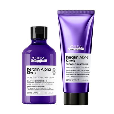 L'Oréal Professionnel Keratin Alpha Sleek Shampoo & Smooth Transformer Bundle - Antifrizz, 300ml, 200ml Duo Duo