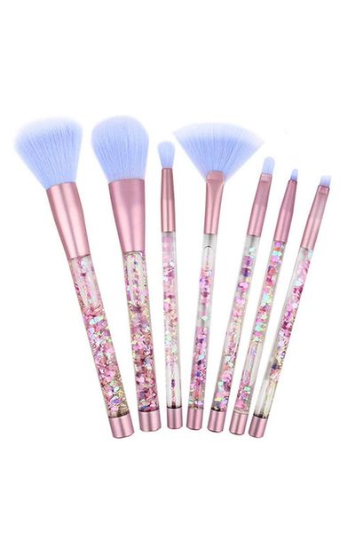 Aquarius Pink & Purple Cosmic Makeup 7 Pcs Brush Set With Liquid Glitter Handle - Pink With Purple