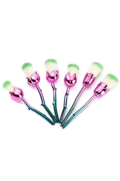 Beauty and the Beast-Inspired Rose Pink Blue Makeup Brushes with Glossy Handles - Pink/Blue