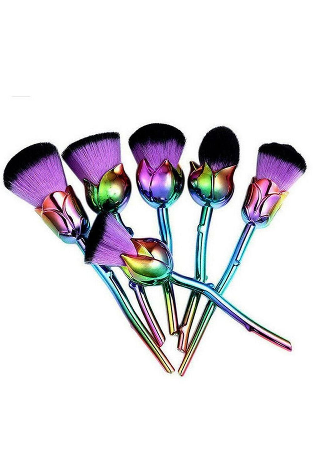 Beauty and the Beast-Inspired Rose Purple Makeup Brushes with Glossy Handles - Purple - Image 1