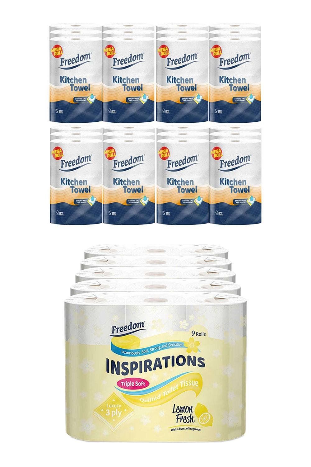 Freedom Lemon Toilet Paper 45 Rolls with Jumbo Kitchen Towels 24 Rolls - White - Image 1