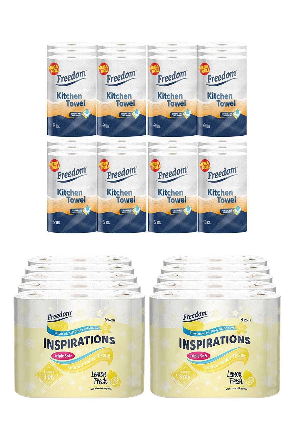Freedom Lemon Toilet Paper 90 Rolls with Jumbo Kitchen Towels 24 Rolls - White - Image 1