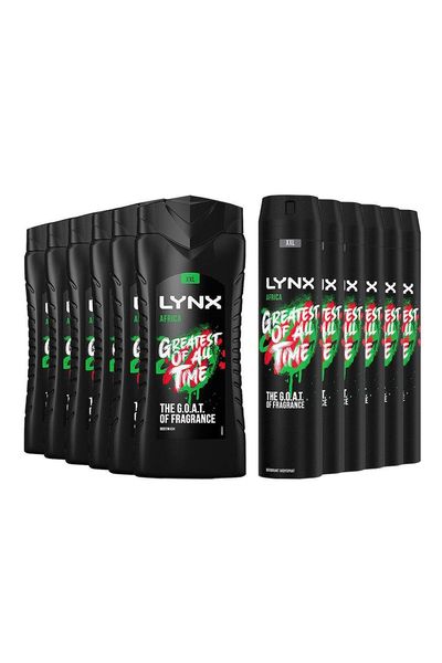 Lynx Africa 12H Refreshing Shower Gel 500ml, 6 Pack with 48H Fresh Body Spray 250ml, 6 Pack