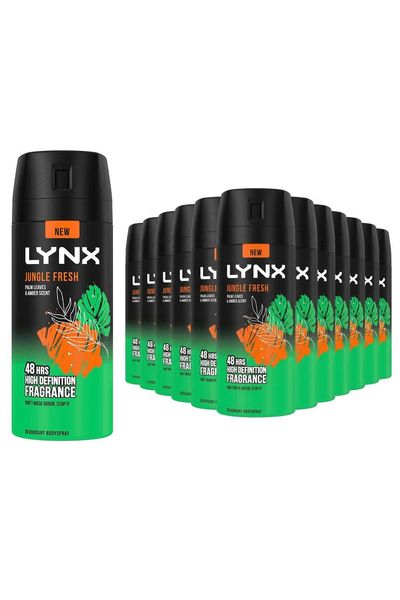 Lynx Body Spray Jungle Fresh 48H High Definition Fragrance Deodorant 150ml, 18 pack - 14cm / 30cm