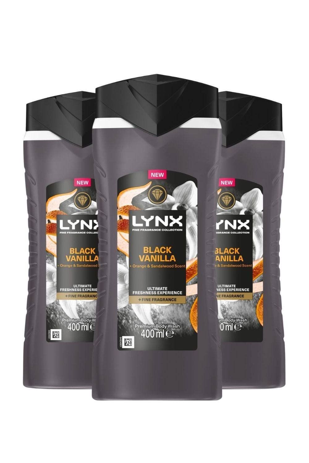 Lynx Black Vanilla Body Wash with 12Hrs of Freshness for Men 400ml, 3 Pack - 18cm - Image 1