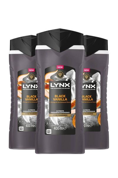 Lynx Black Vanilla Body Wash with 12Hrs of Freshness for Men 400ml, 3 Pack - 18cm