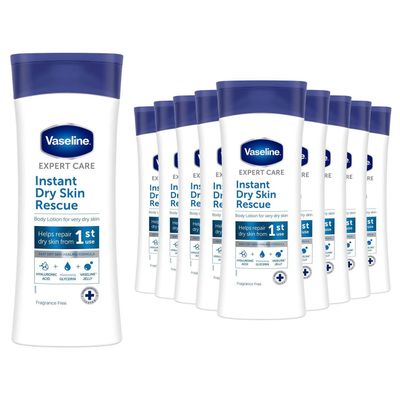Vaseline Expert Care Body Lotion Instant Dry Skin Rescue Hydrating 400ml, 10 Pk - White
