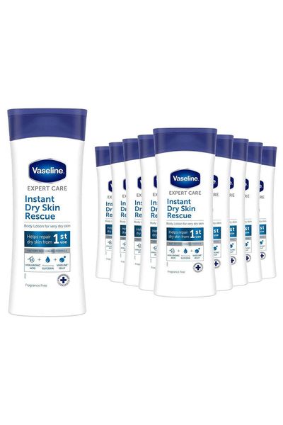 Vaseline Expert Care Body Lotion Instant Dry Skin Rescue Hydrating 400ml, 12 Pack - White