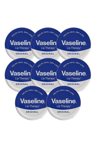 Vaseline Lip Therapy Petroleum Jelly, Original 20gm Hydrating Lip Balm, 8 Pack - White