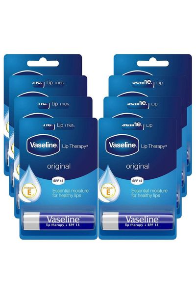 Vaseline Lip Therapy Balm Sticks, Original 4gm Hydrating Lip Care Balm, 8 Pack - White
