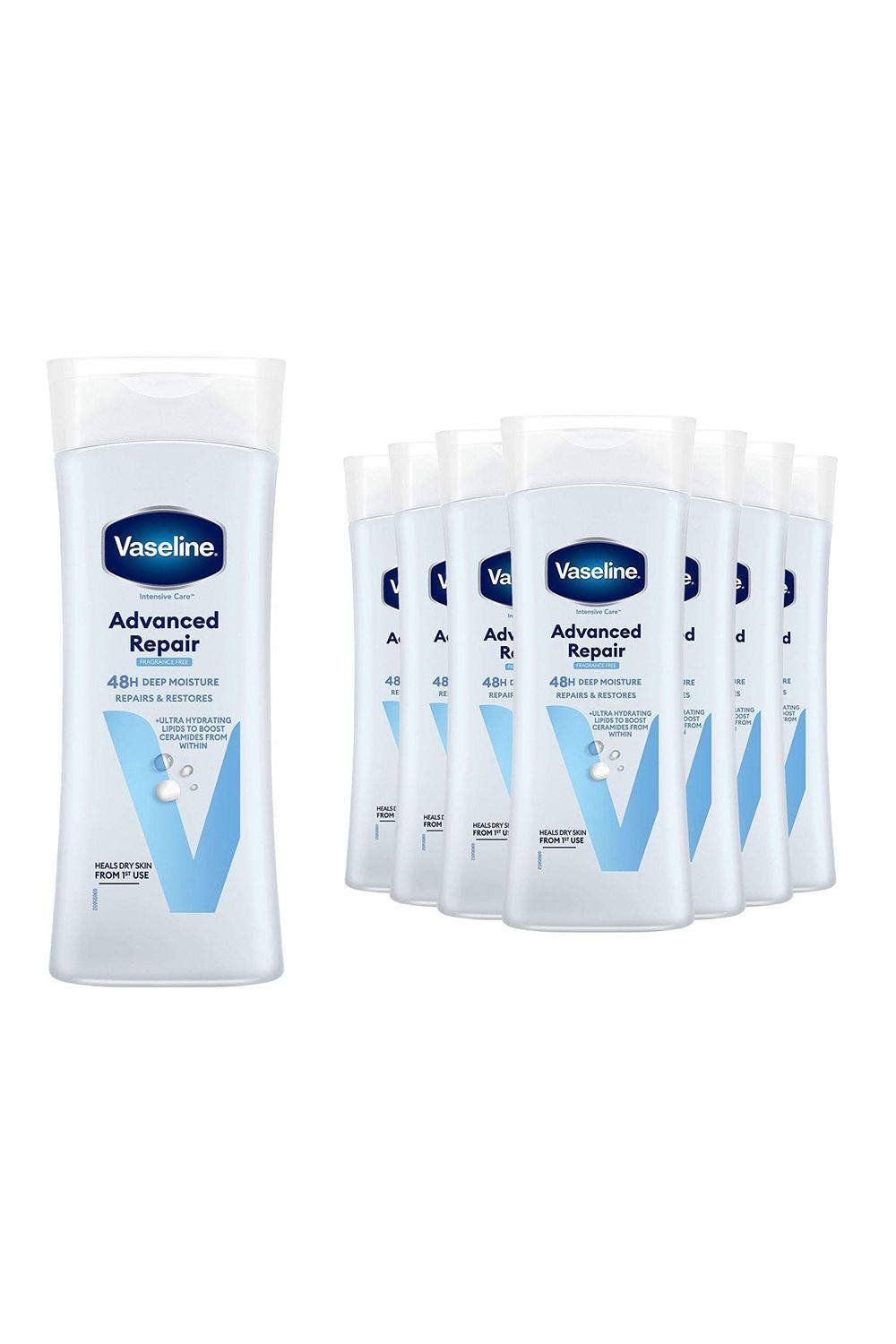 Vaseline Intensive Care Body Lotion Advanced Repair Fragrance Free 400ml, 8 Pack - White - Image 1