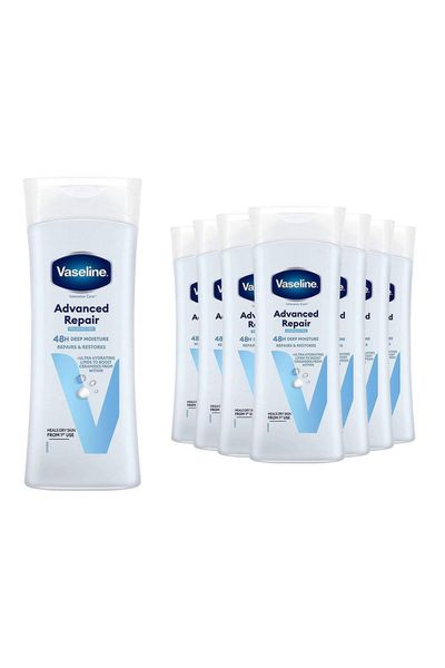 Vaseline Intensive Care Body Lotion Advanced Repair Fragrance Free 400ml, 8 Pack - White