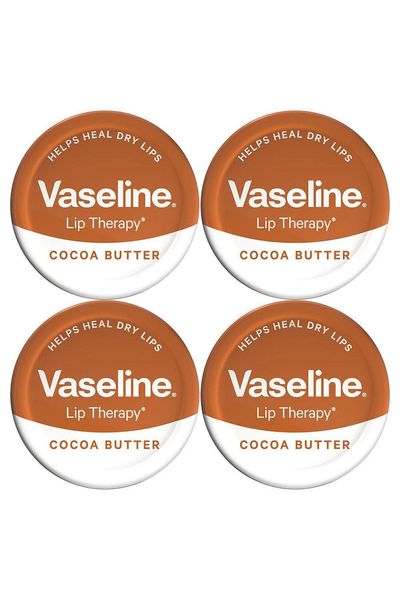 Vaseline Lip Therapy Cocoa Butter 20gm Petroleum Jelly Dry Lip Treatment, 4 Pack - White