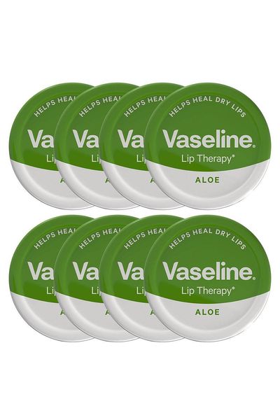 Vaseline Lip Therapy Petroleum Jelly, Aloe Vera 20gm Hydrating Lip Balm, 8 Pack - White