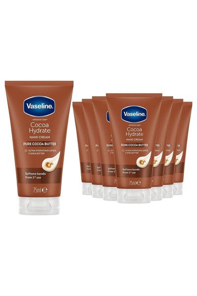 Vaseline Hand Cream Intensive Care Pure Cocoa Butter Cocoa Hydrate 75ml, 8 Pack - White