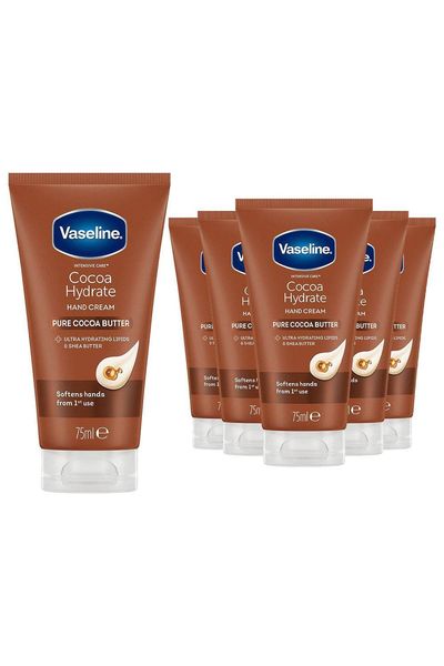 Vaseline Hand Cream Intensive Care Pure Cocoa Butter Cocoa Hydrate 75ml, 6 Pack - White