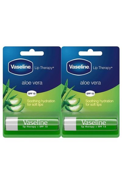 Vaseline Lip Therapy With Petroleum Jelly Balm Sticks, Aloe Vera 4g, 2 Pack - White