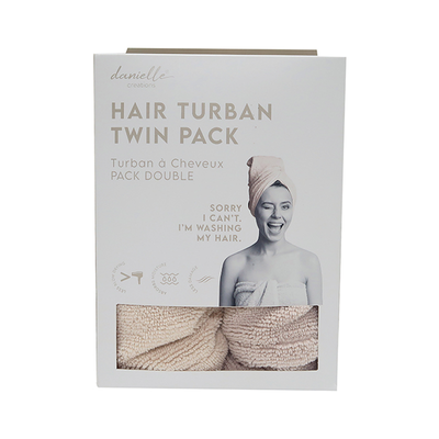 Danielle Turban Hair Towel 2 Pack - Grey & Cream