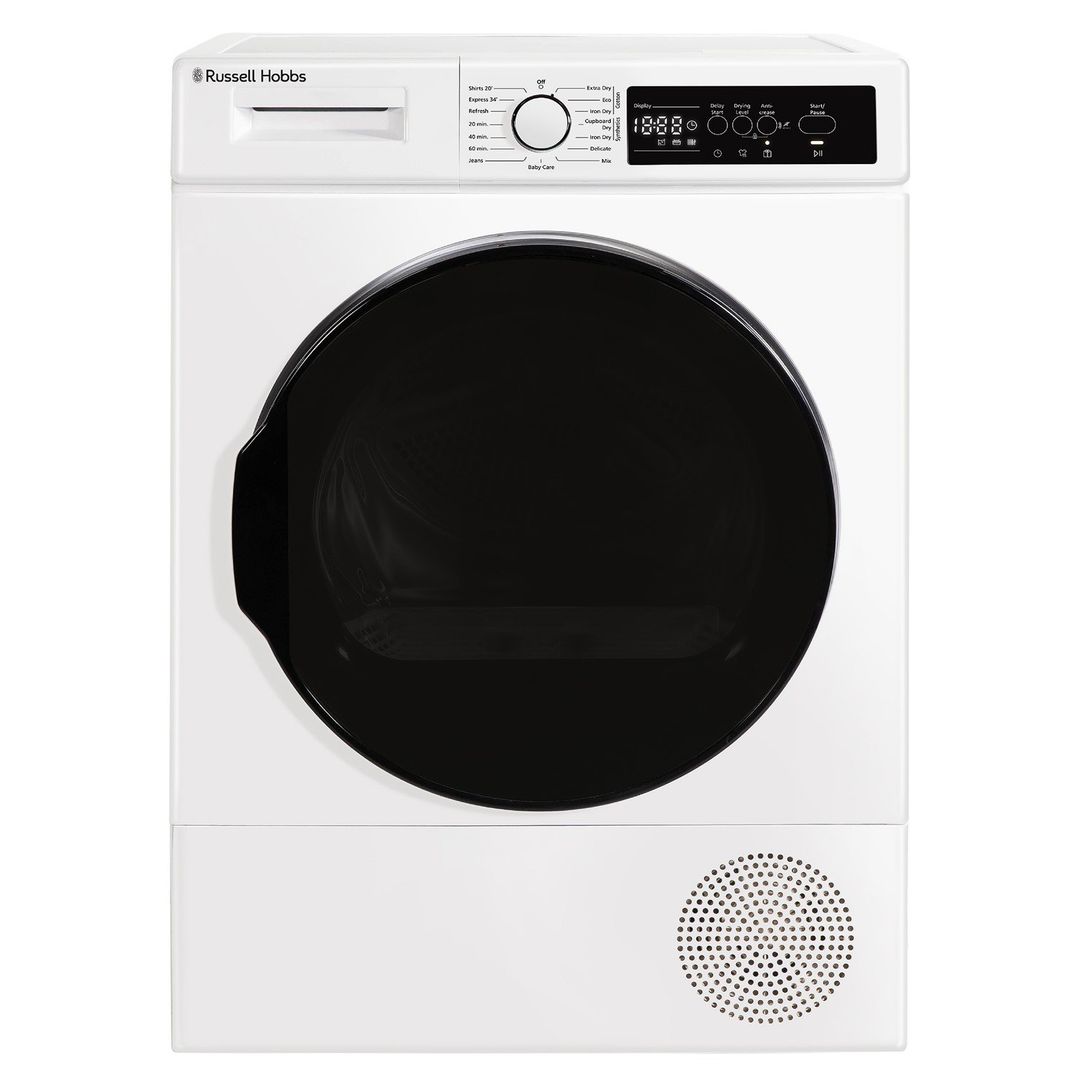 Russell Hobbs 12 Series 9kg Heat Pump Tumble Dryer - Quiet Sensor Dry - White - Image 1