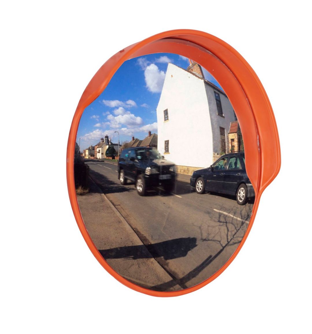 Traffic Mirror with Hood 450mm Diameter with Fixings High Visibility Orange TMH45Z - Image 1
