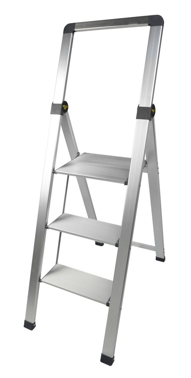 Climb-It 3 Tread Slim Step Ladder with Handrail 475x55x1410mm Aluminium FS193Z - Image 1