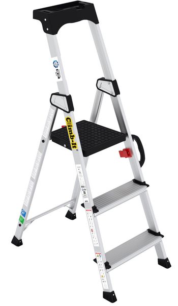 Climb-It Professional 3 Tread Step Ladder with Carry Handle Aluminium CAH103