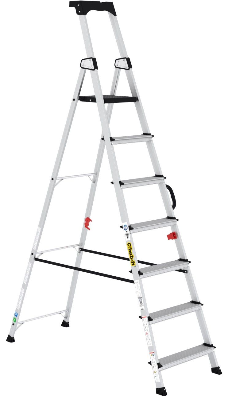 Climb-It Professional 7 Tread Step Ladder with Carry Handle Aluminium CAH107 - Image 1