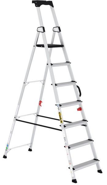 Climb-It Professional 7 Tread Step Ladder with Carry Handle Aluminium CAH107