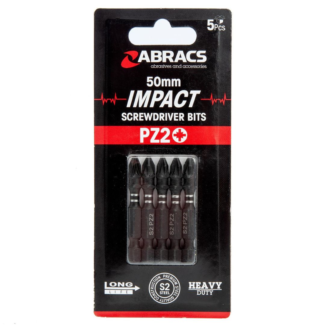 Abracs Impact Screw Driver Bit PZ2 50mm - 5 Pack - Box of 5 - Grey - Image 1