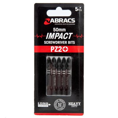 Abracs Impact Screw Driver Bit PZ2 50mm - 5 Pack - Box of 5 - Grey