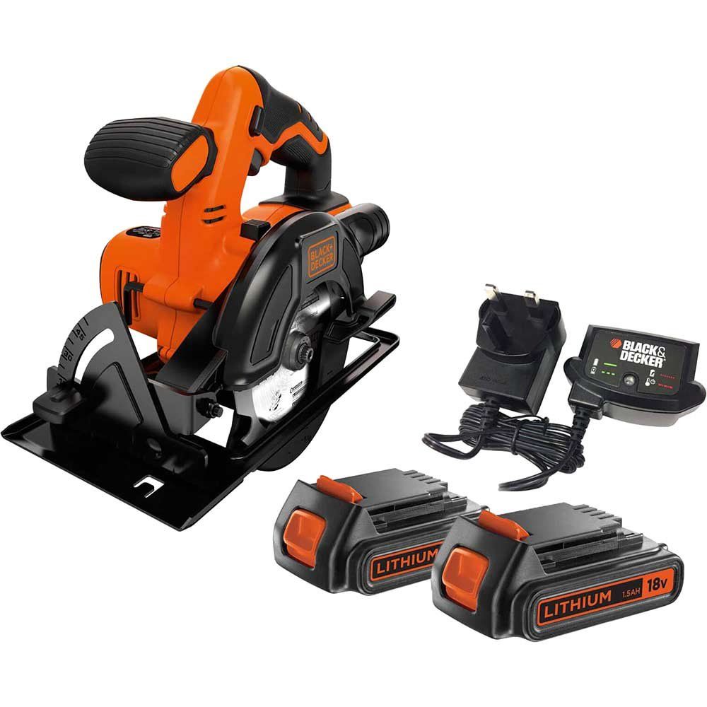 Black and Decker BDCCS18 18v Cordless Circular Saw 140mm 2 x 1.5ah Li-ion Battery Charger No Case - Image 1