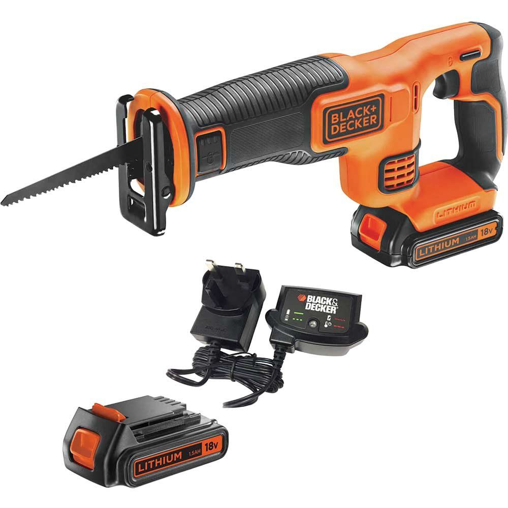 Black and Decker BDCR18 18v Cordless Reciprocating Saw 2 x 1.5ah Li-ion Battery Charger No Case - Image 1