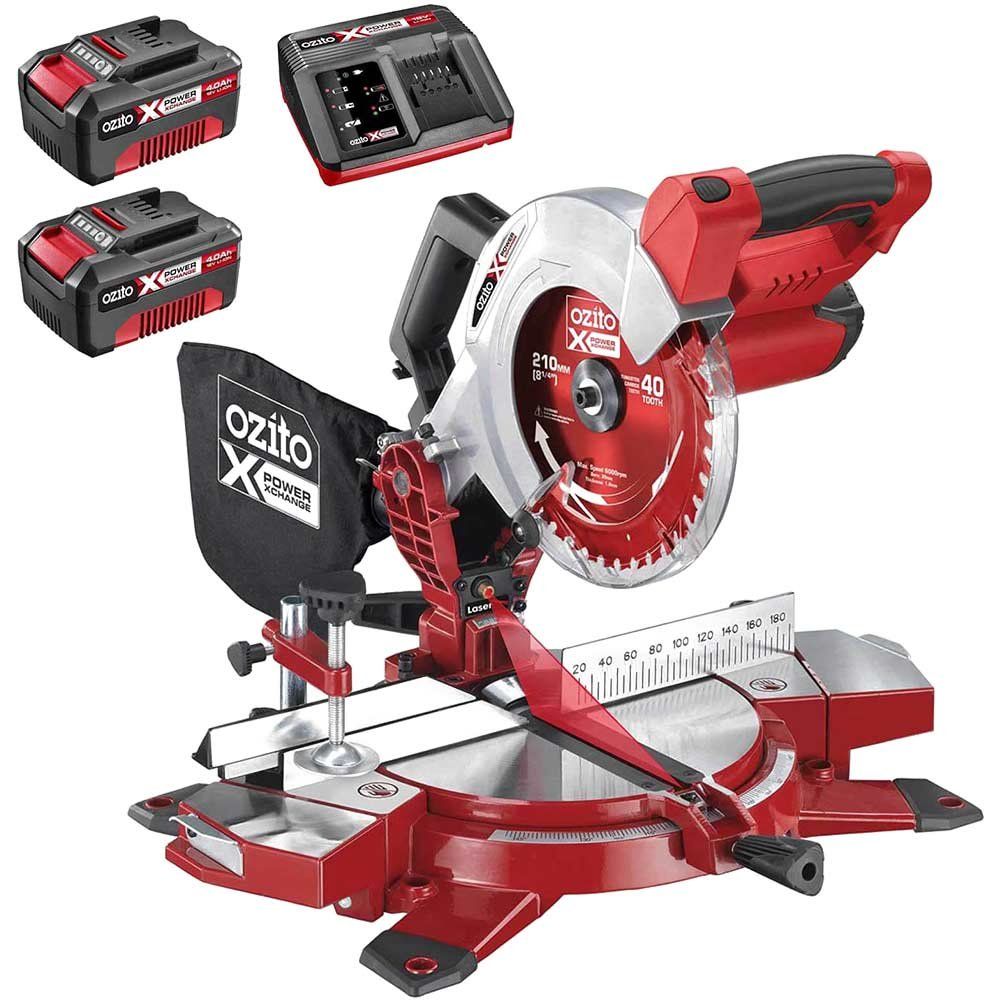 Ozito PXCMSS 18v Cordless Compound Mitre Saw 210mm 2 x 4ah Li-ion Battery Charger No Case - Image 1