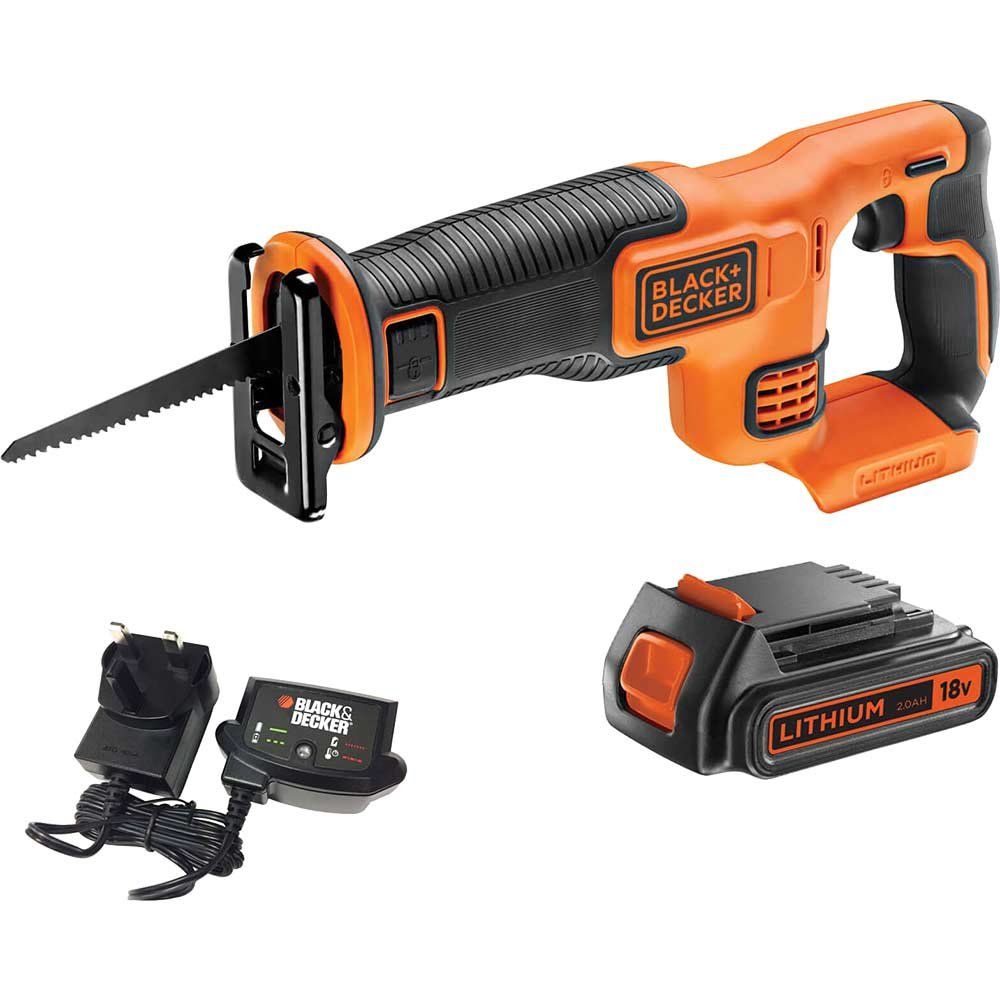Black and Decker BDCR18 18v Cordless Reciprocating Saw 1 x 2ah Li-ion Battery Charger No Case - Image 1