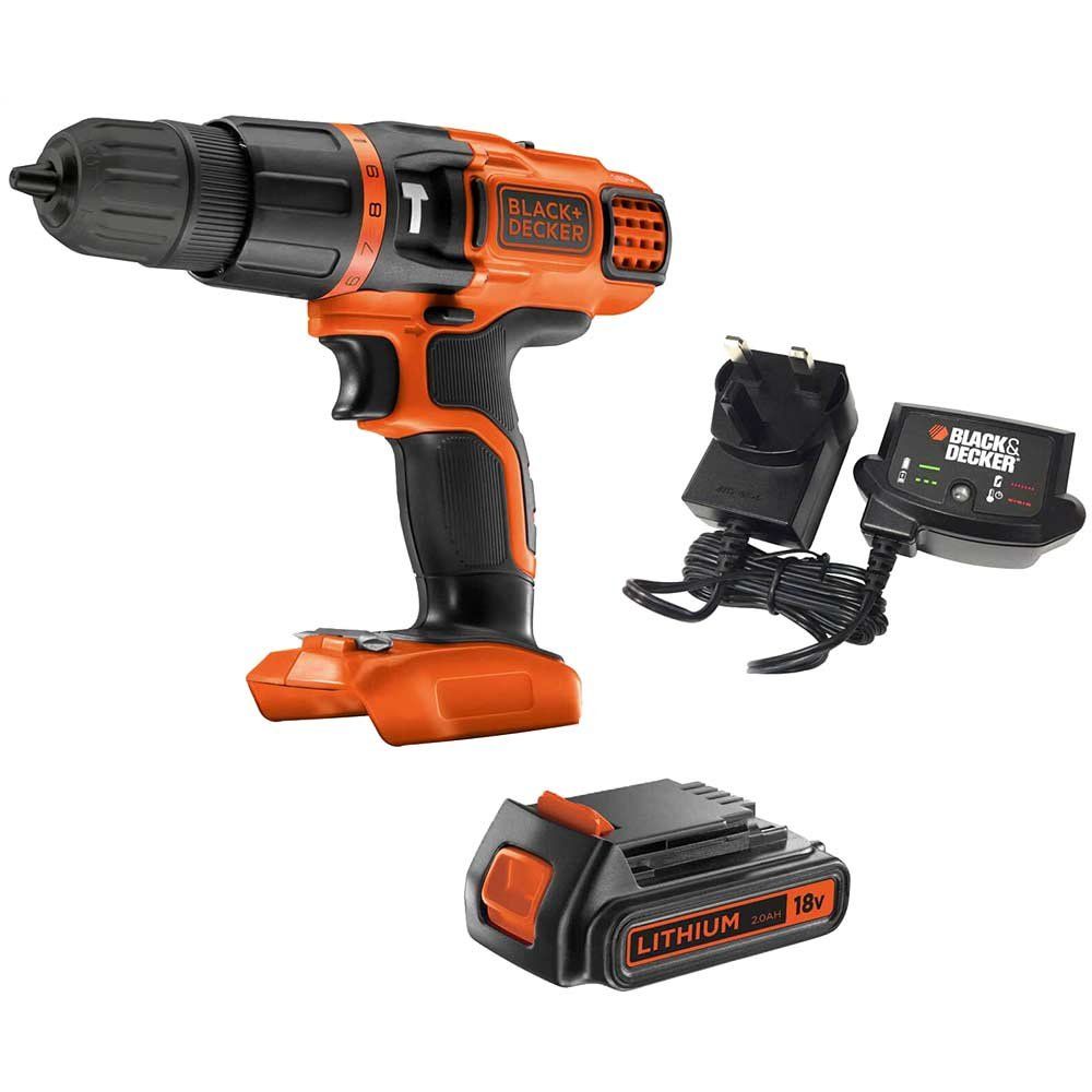 Black and Decker BDCH188 18v Cordless Combi Drill 1 x 2ah Li-ion Battery Charger No Case - Image 1