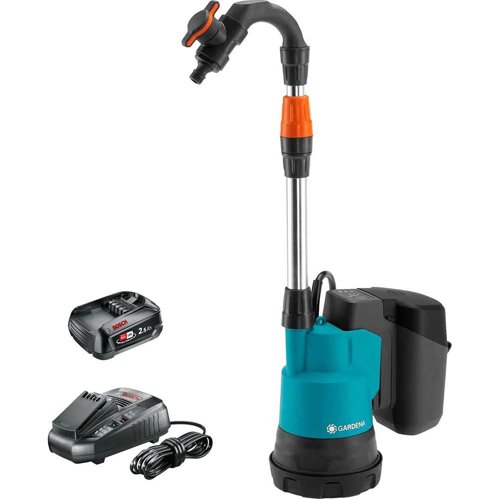 Gardena 2000/2 P4A 18v Cordless Rainwater Submersible Water Butt Tank Pump 1 x 2.5ah Li-ion Battery Charger - Image 1