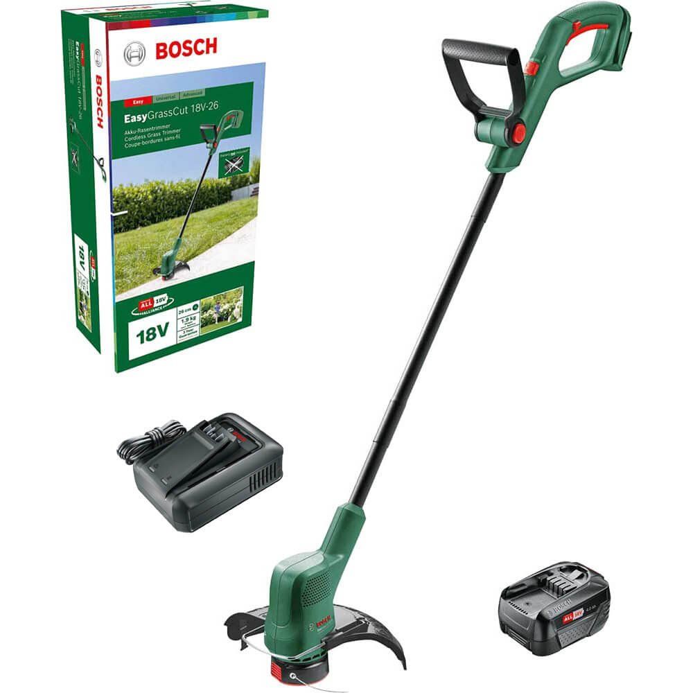 Bosch EASYGRASSCUT 18V-26 P4A 18v Cordless Grass Trimmer and Edger 260mm 1 x 6ah Li-ion Battery Charger - Image 1