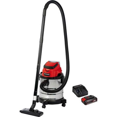 Einhell TC-VC 18/20 Li S 18v Cordless Stainless Steel Wet and Dry Vacuum Cleaner 20L 2 x 2.5ah Li-ion Battery Charger No Case