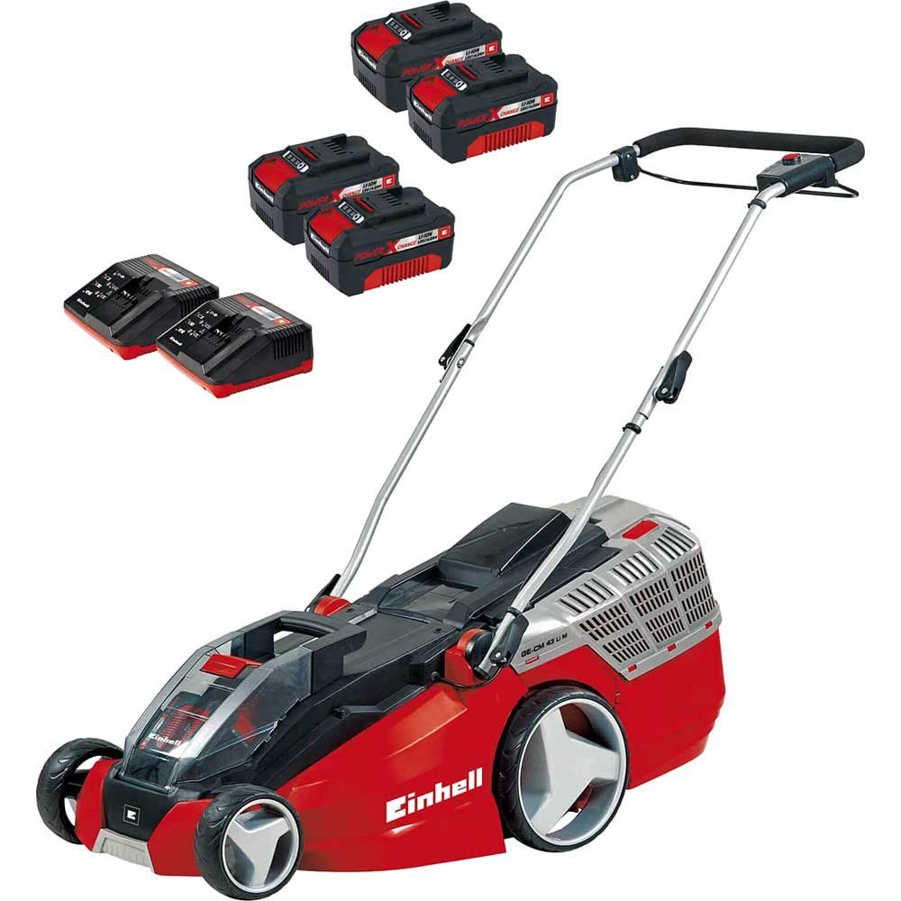 Einhell GE-CM 43 Li M 36v Cordless Brushless Lawnmower 430mm 4 x 4ah Li-ion Twin or Dual Battery Charger - Image 1